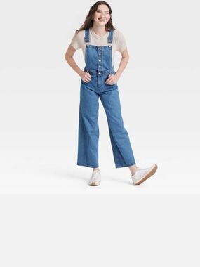 Universal Thread Mid-Blue Denim Wide-Leg Overalls